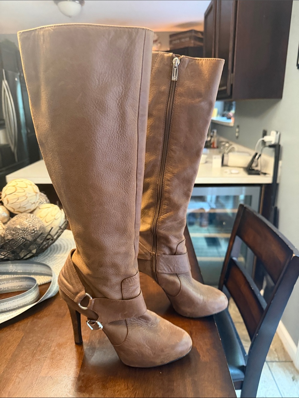 Jessica Simpson Tall Tan Buckle Over-the-Knee Heeled Boots